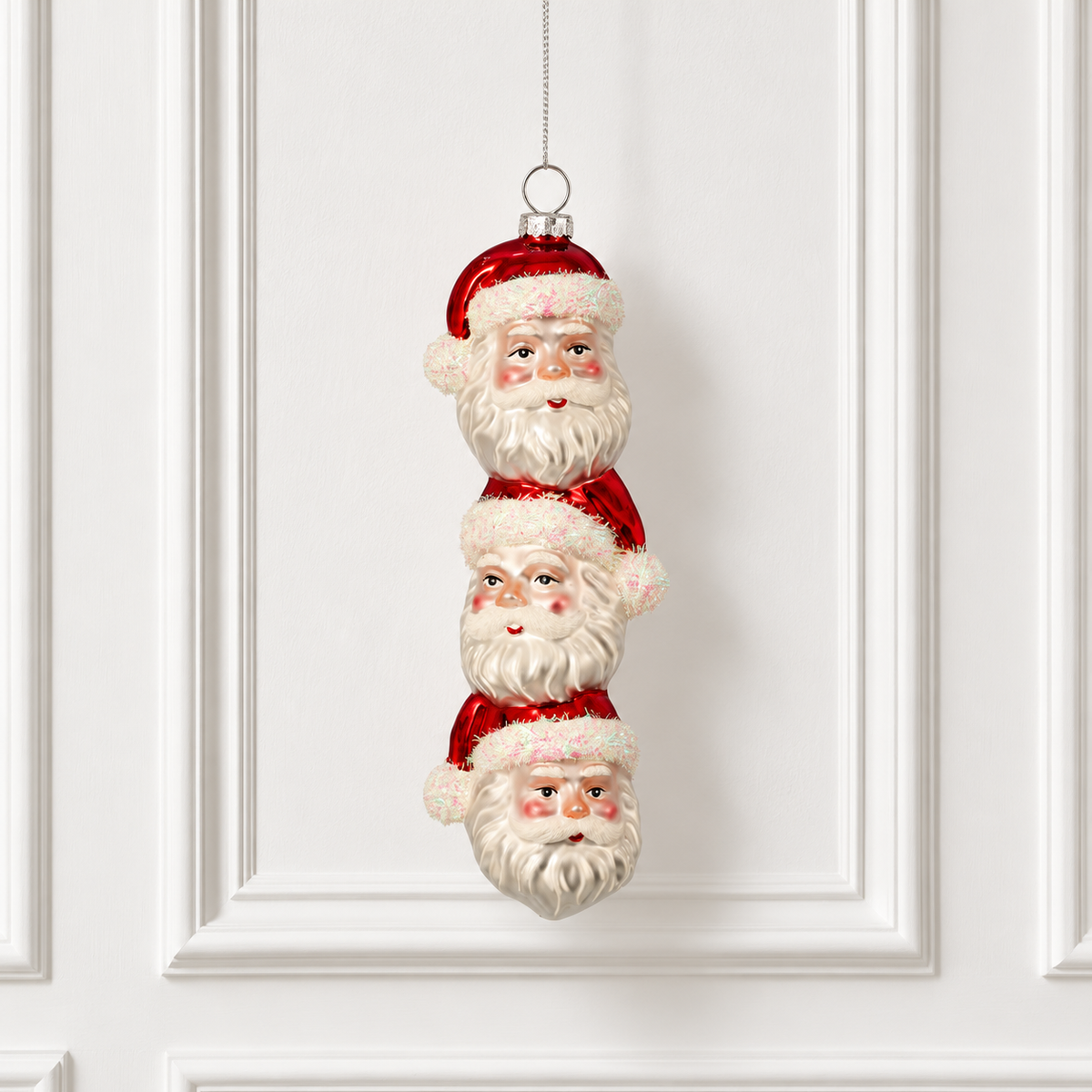7.5" Triple Santa Glass Ornament — view 1