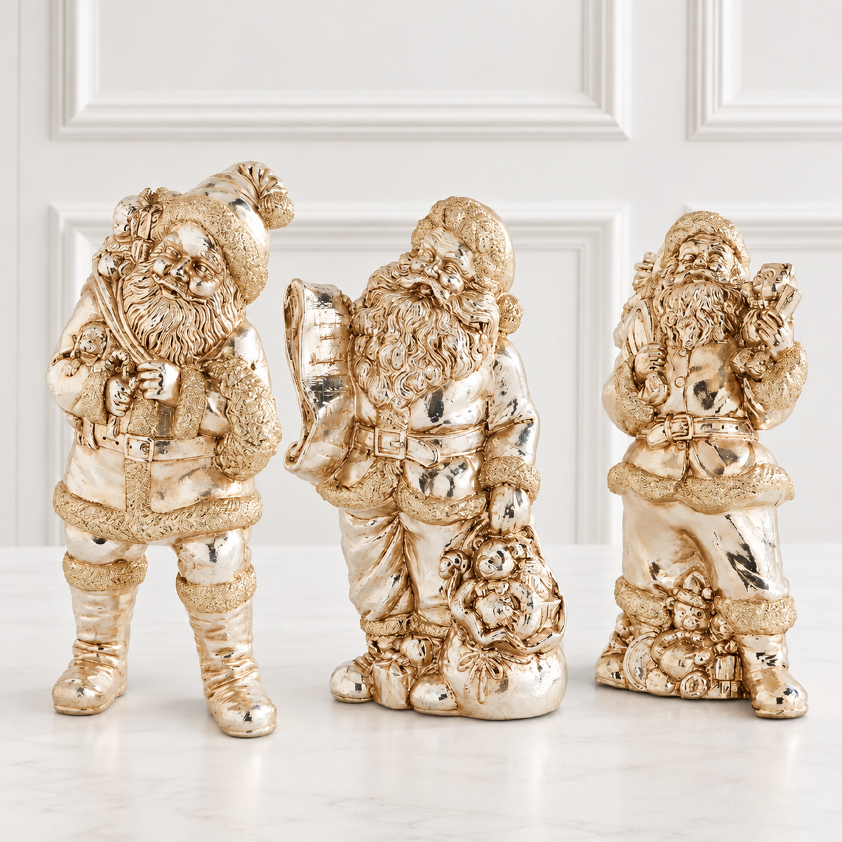 10 Inch Antique Silver Santas (Set of 3) — view 1