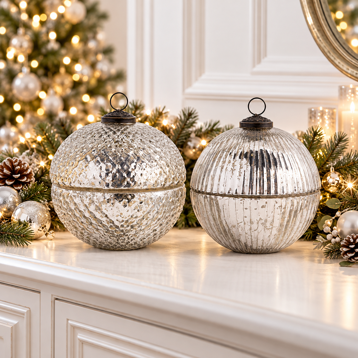 Mercury Glass Filled Ornament Candle - 7" - Silver — view 2