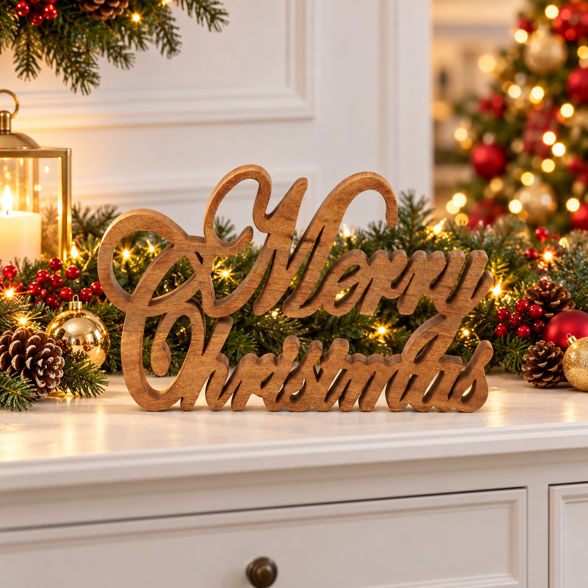 Merry Christmas Cutout - 17" - Dark Brown Wood — view 2