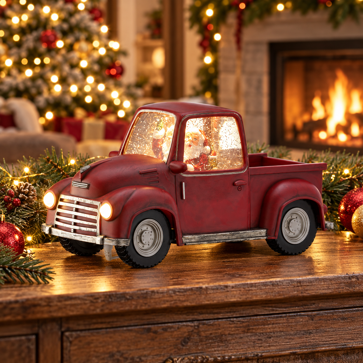 Santa in Red Truck - 11" - LED Battery Timer — view 2