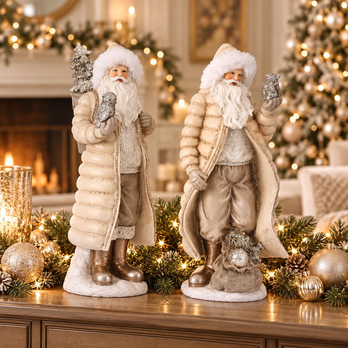 Forest Santa with Fur Hat - 12" - White/Silver - Set of 2 — view 3