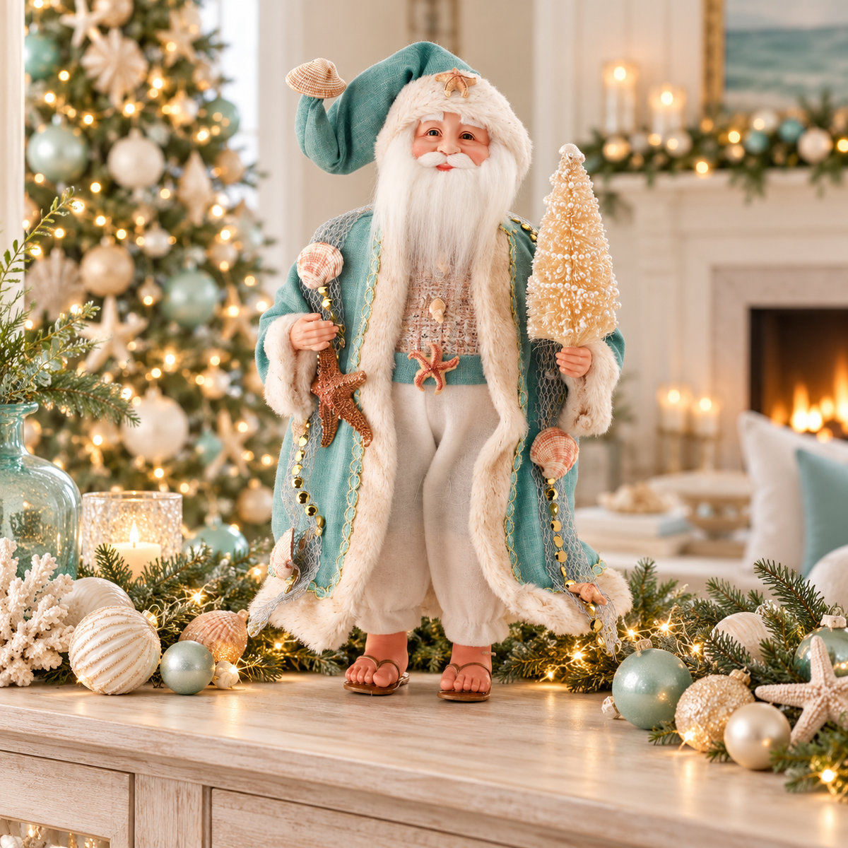 18" Fabric Under the Sea Santa - Aqua/Magenta — view 3
