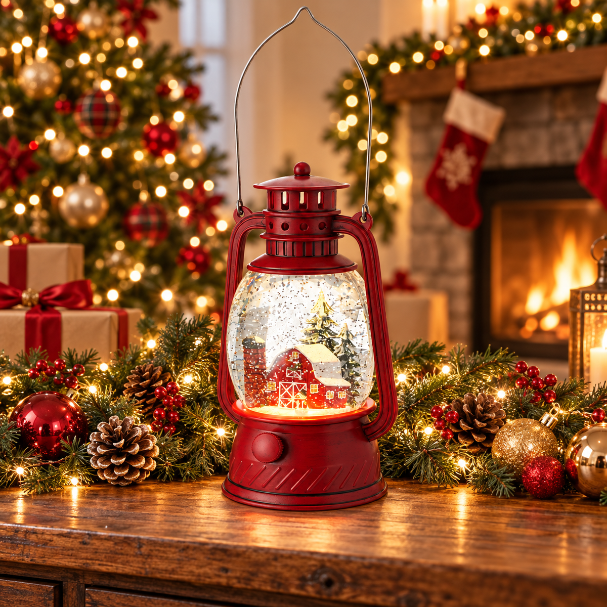 Country Barn Lantern - 10" - LED Battery Timer — view 3