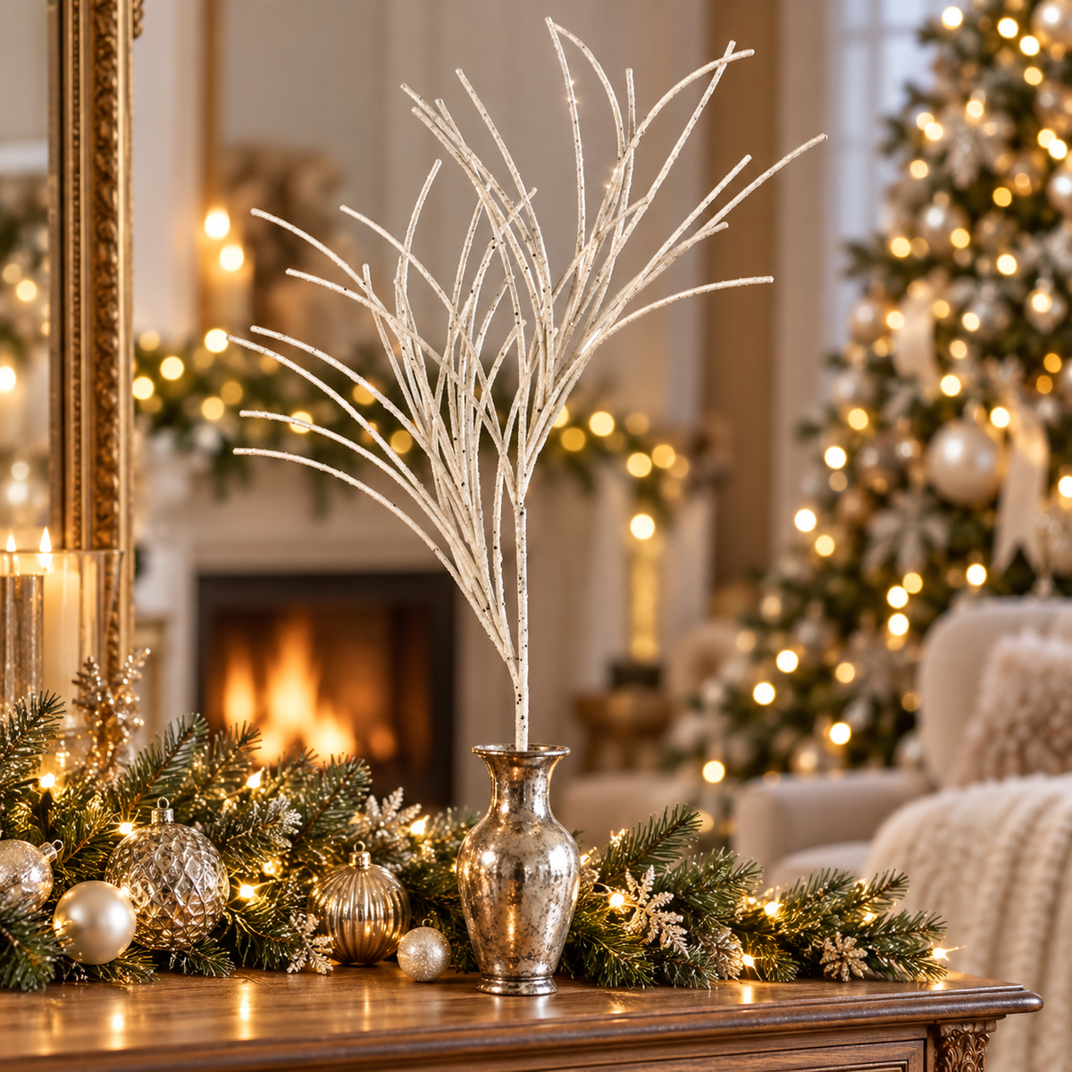 28" Micro Beaded/Sequin Grass Spray - White — view 2