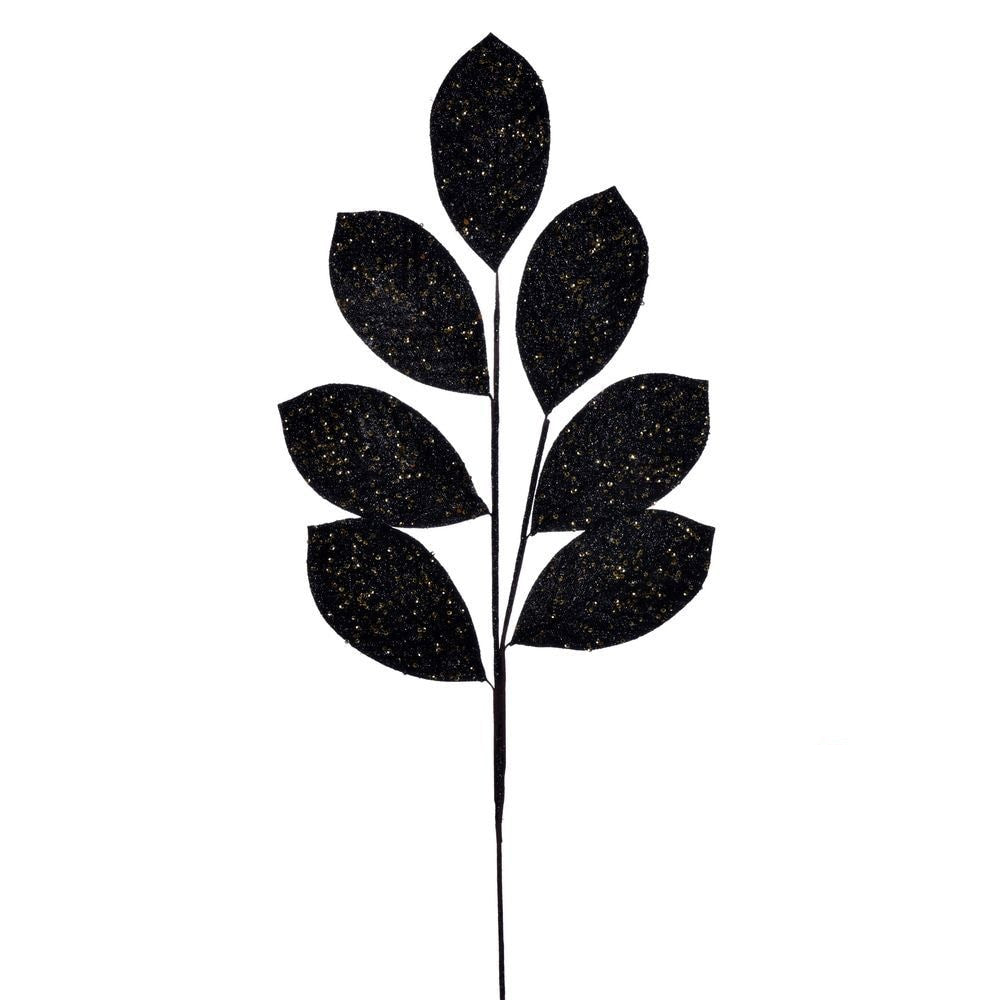 27" Glitter Leaf Spray - Set of 4 - Black — view 1
