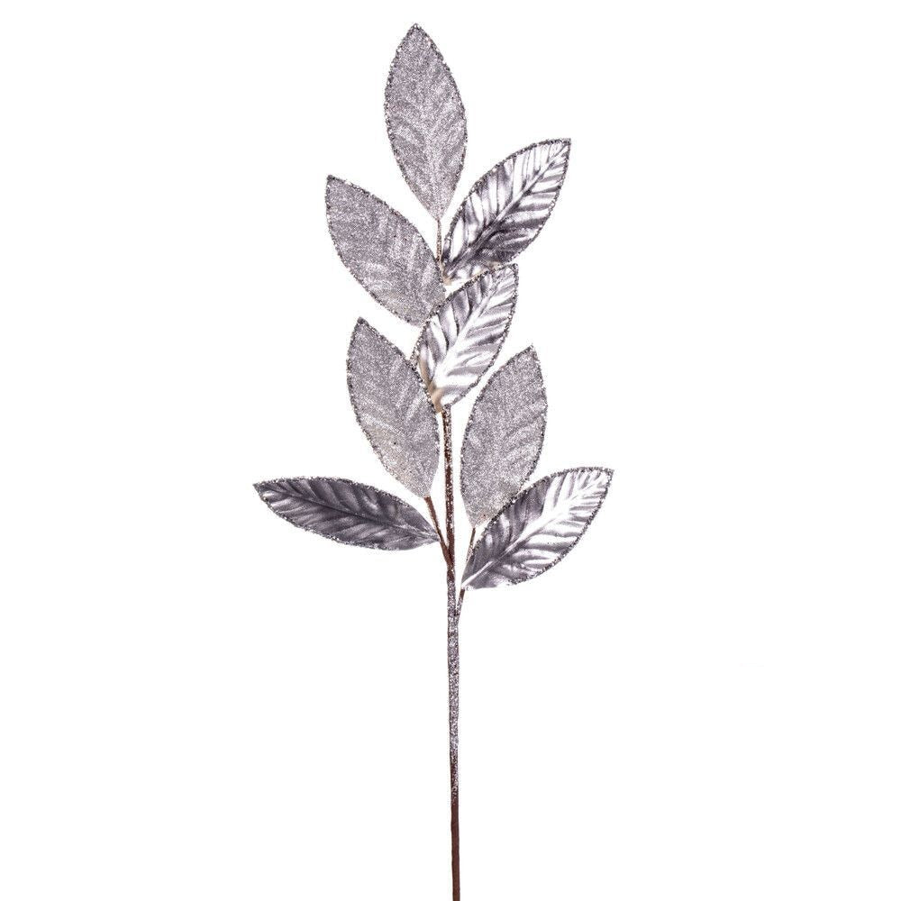 27.5" Metallic Leaf Glitter Spray - Set of 3 - Silver — view 1
