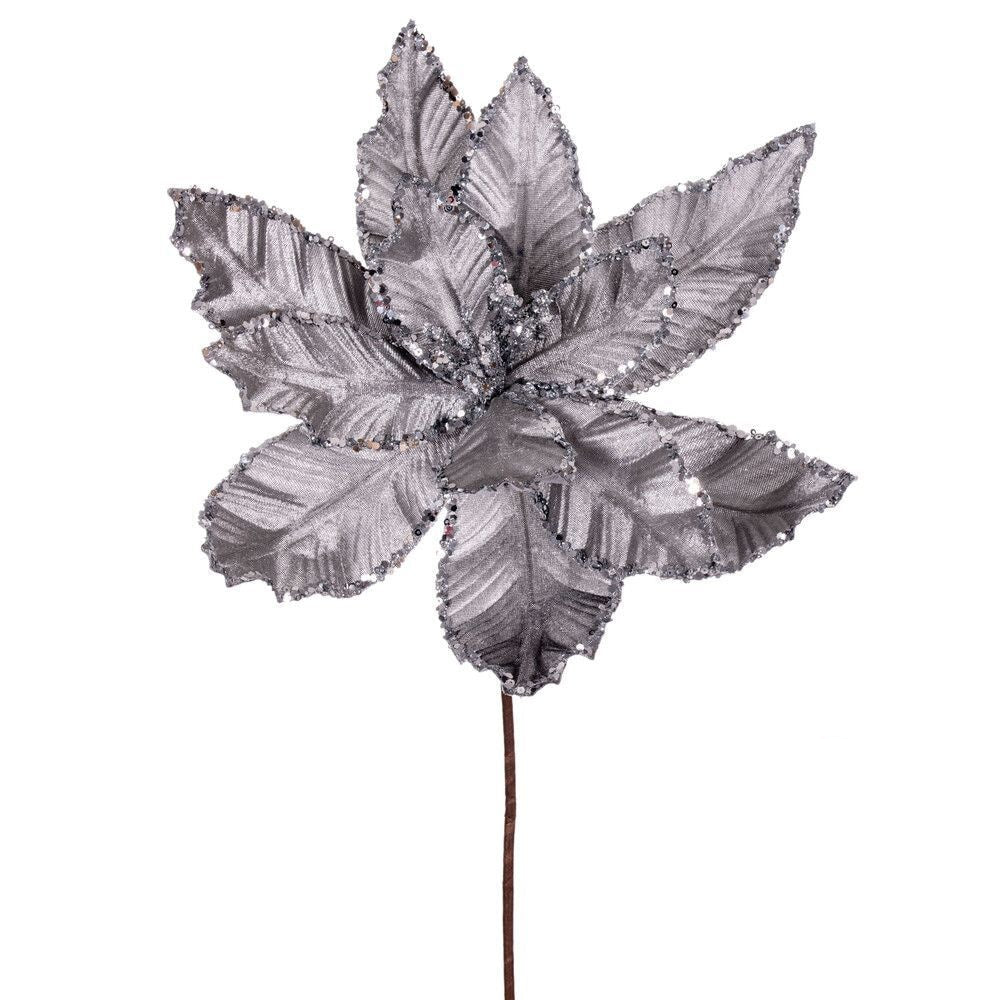 24" Velvet Poinsettia - Set of 3 - Silver — view 1