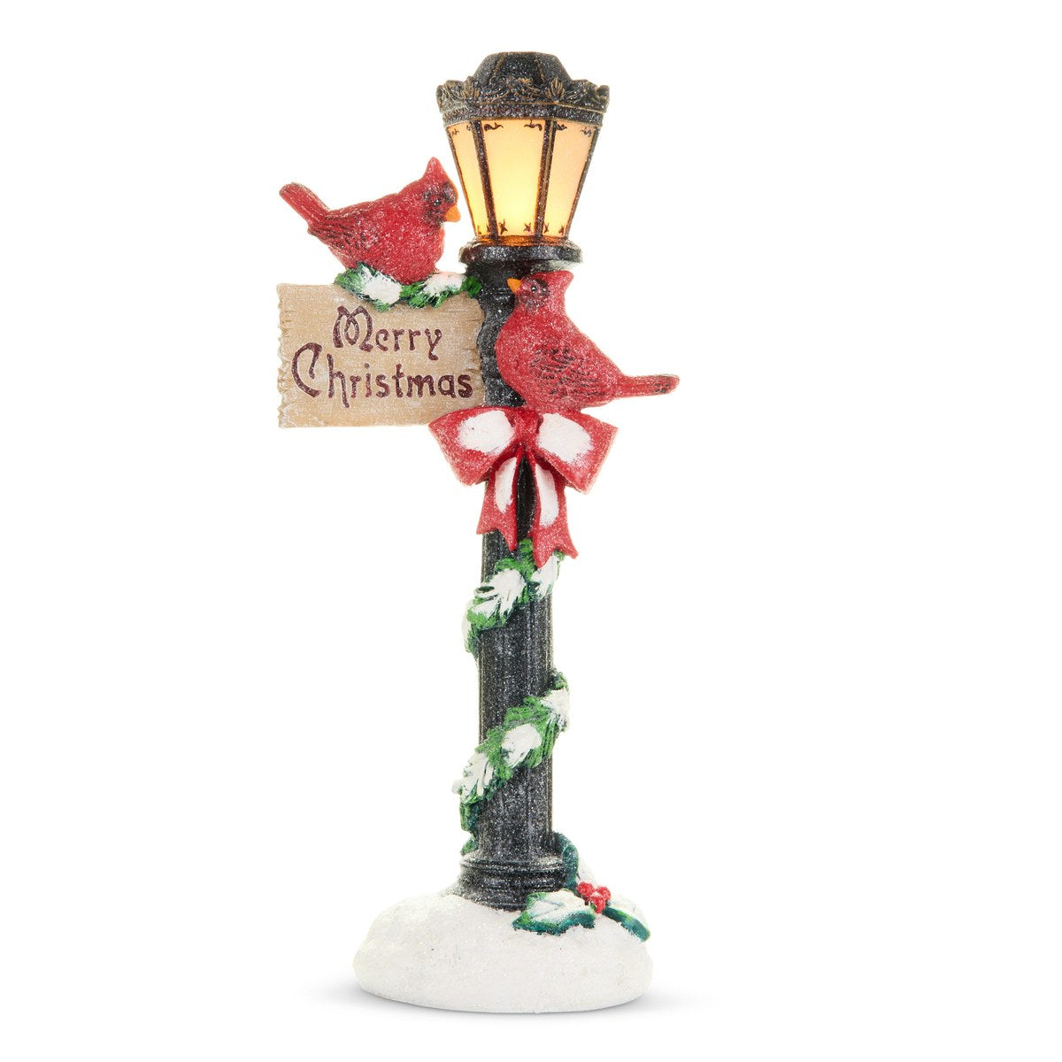 14" Lighted Cardinal Lamp Post