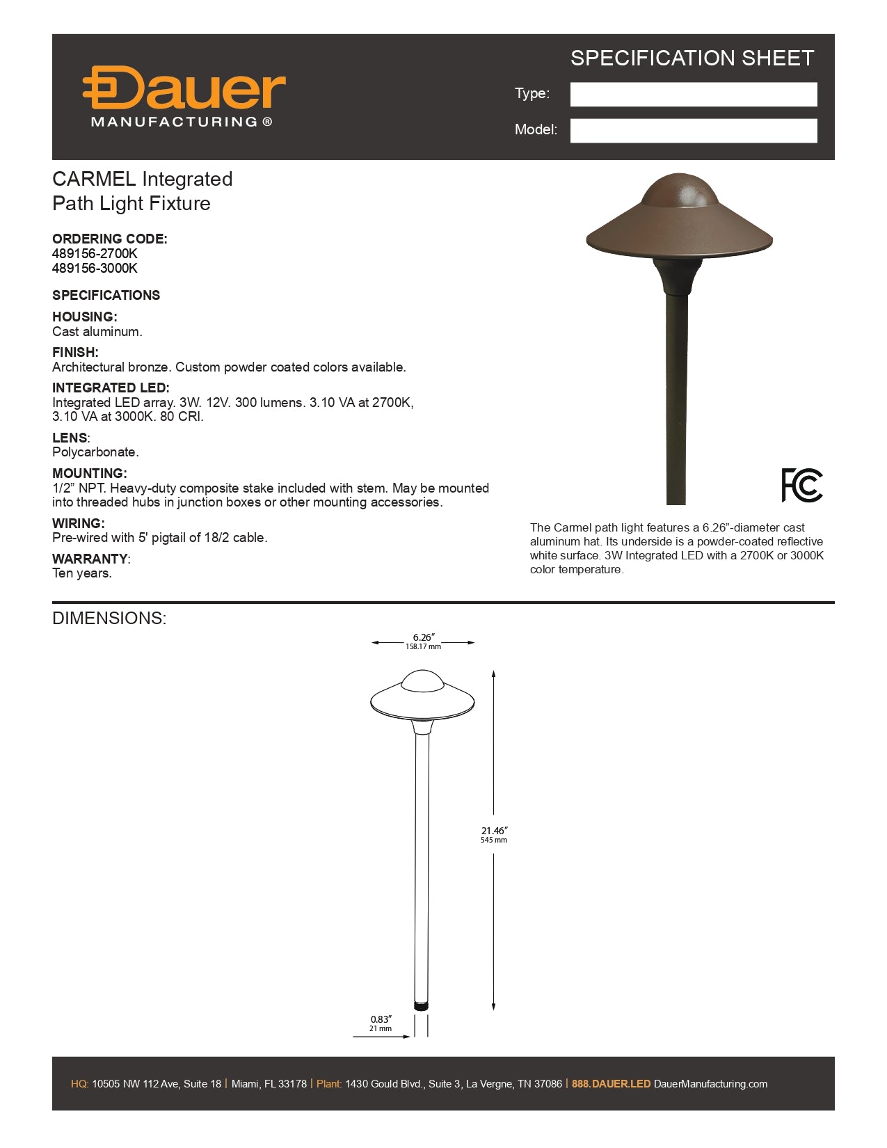 Specification Sheet
