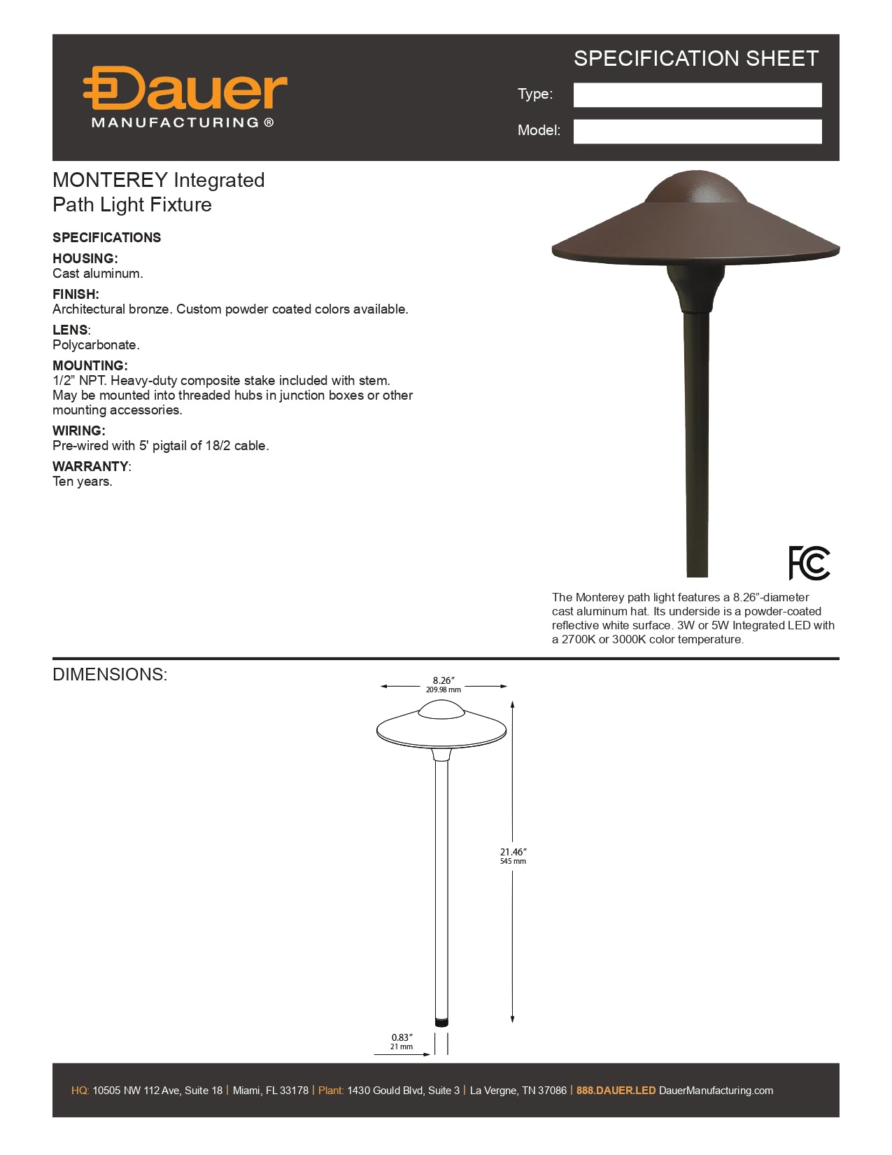 Specification Sheet