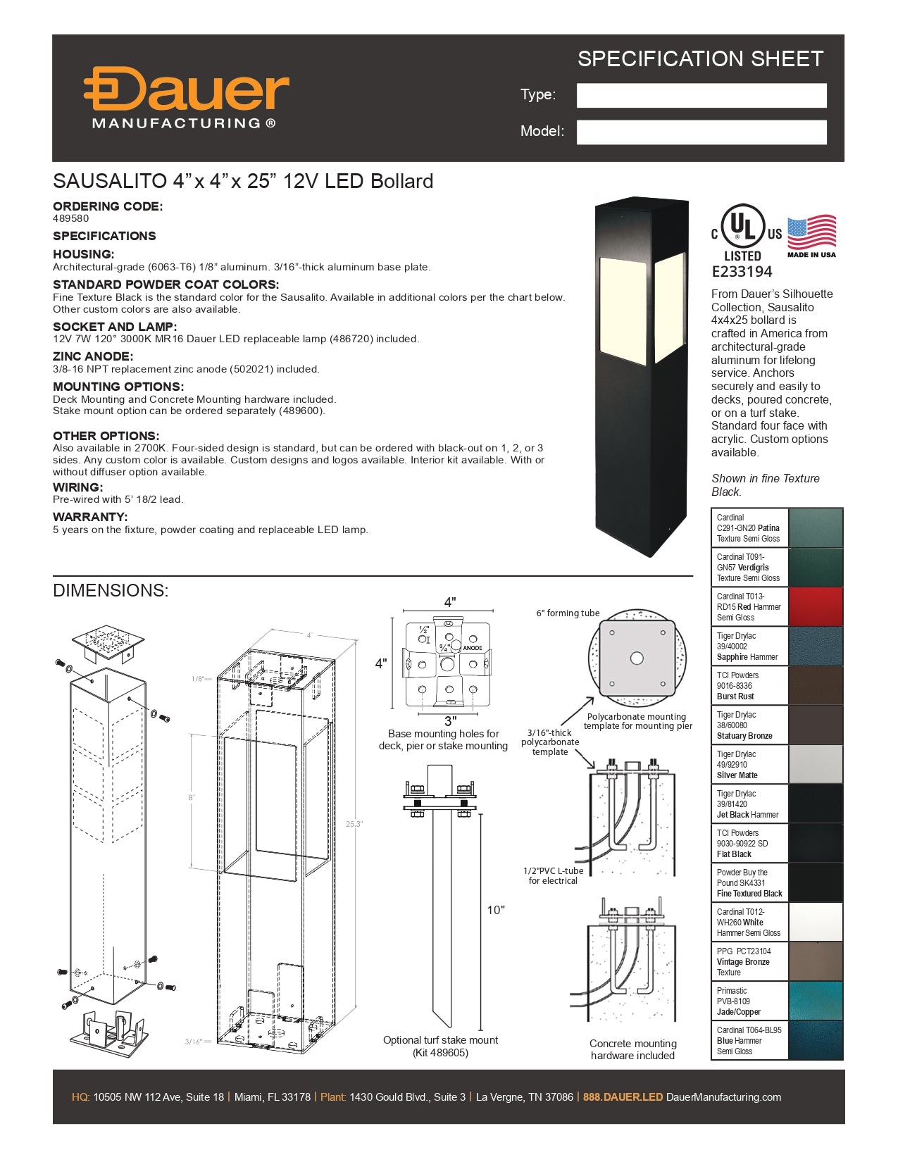 Specification Sheet