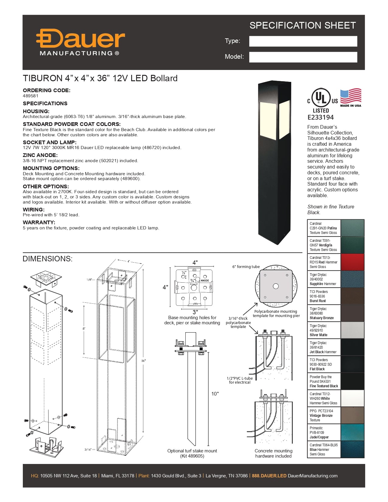 Specification Sheet