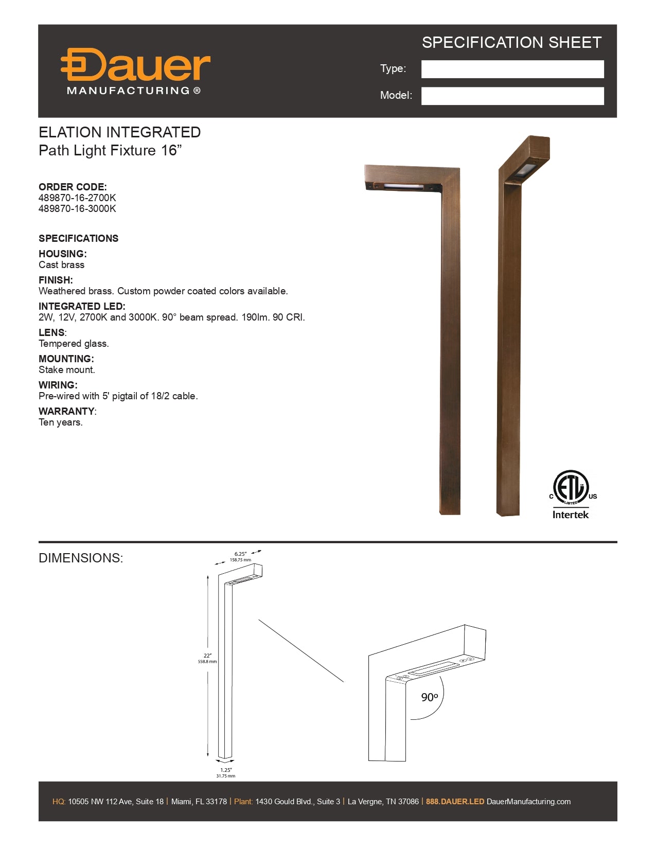 Specification Sheet