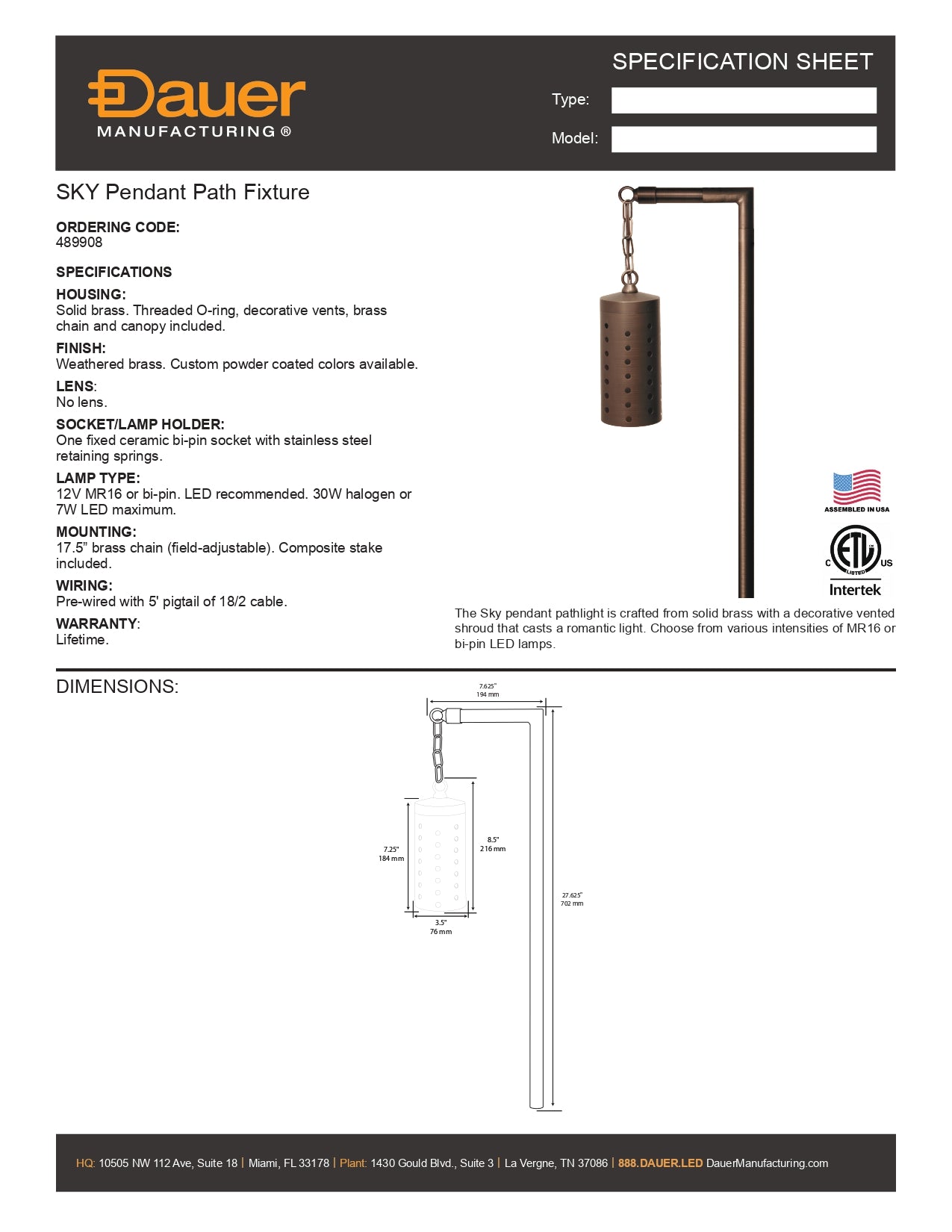 Specification Sheet