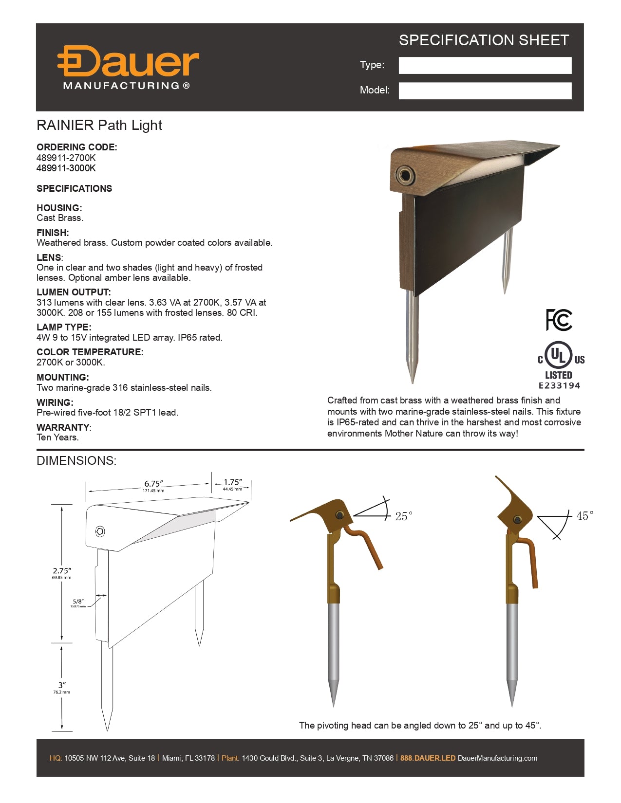 Specification Sheet