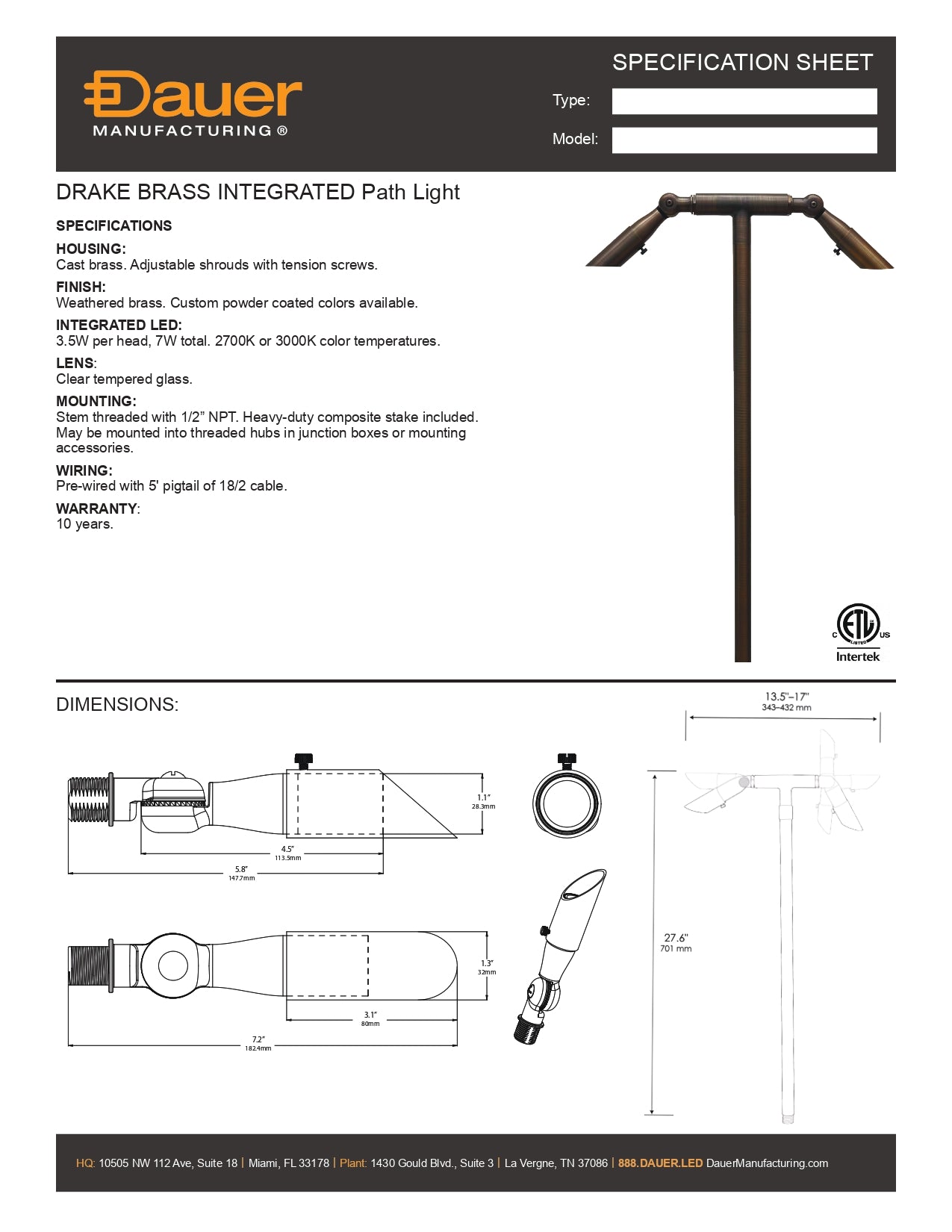 Specification Sheet