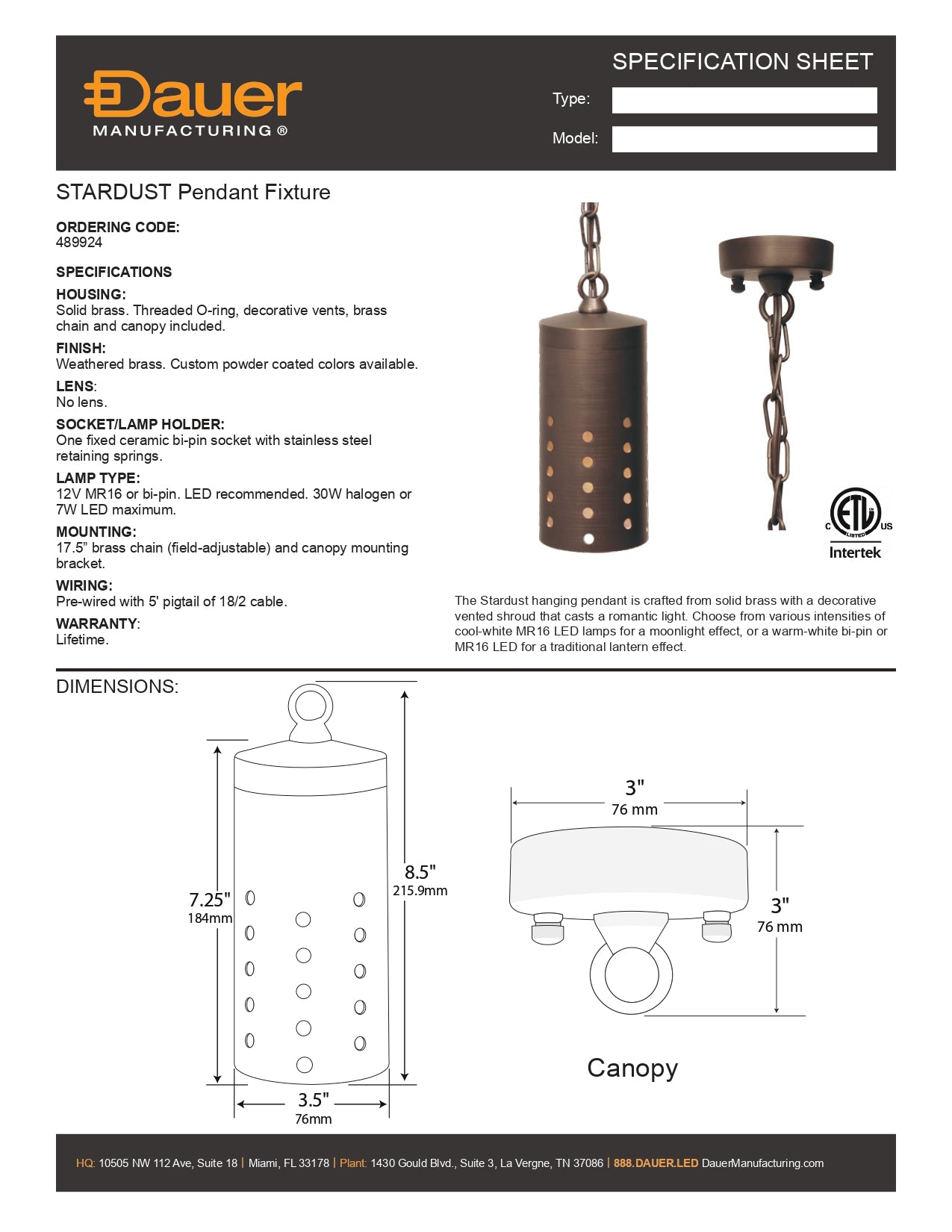 Specification Sheet