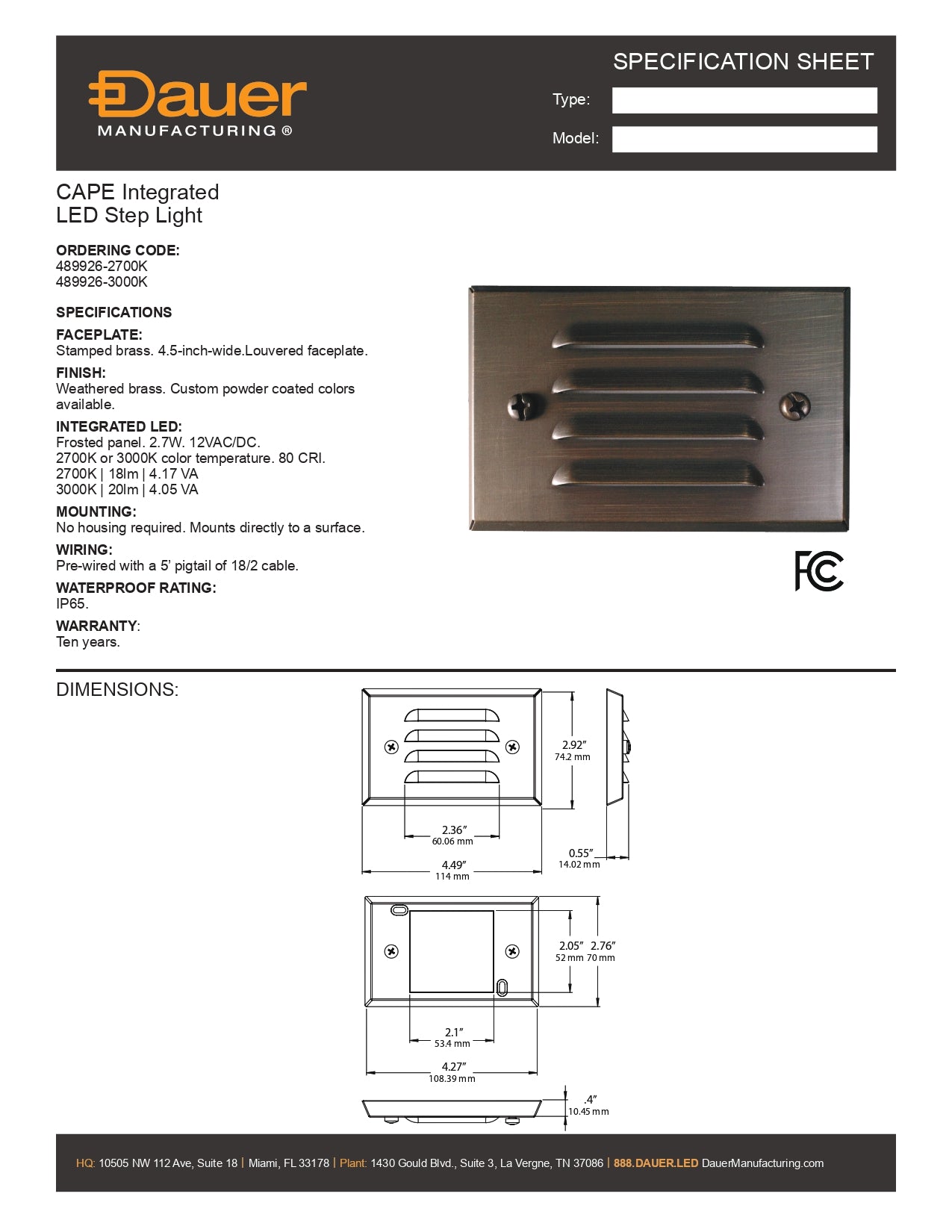 Specification Sheet
