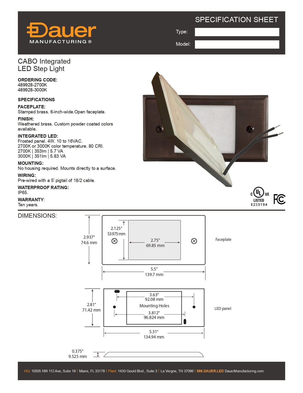 Specification Sheet