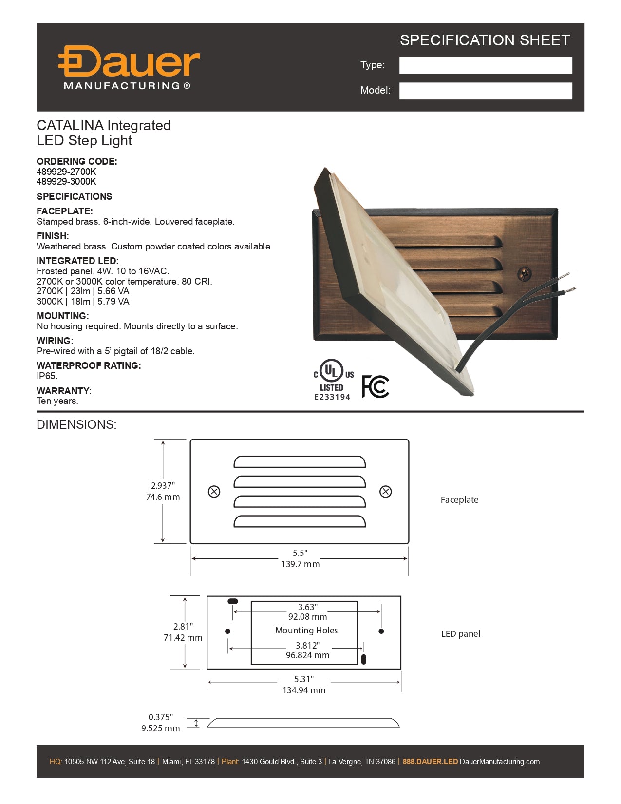 Specification Sheet