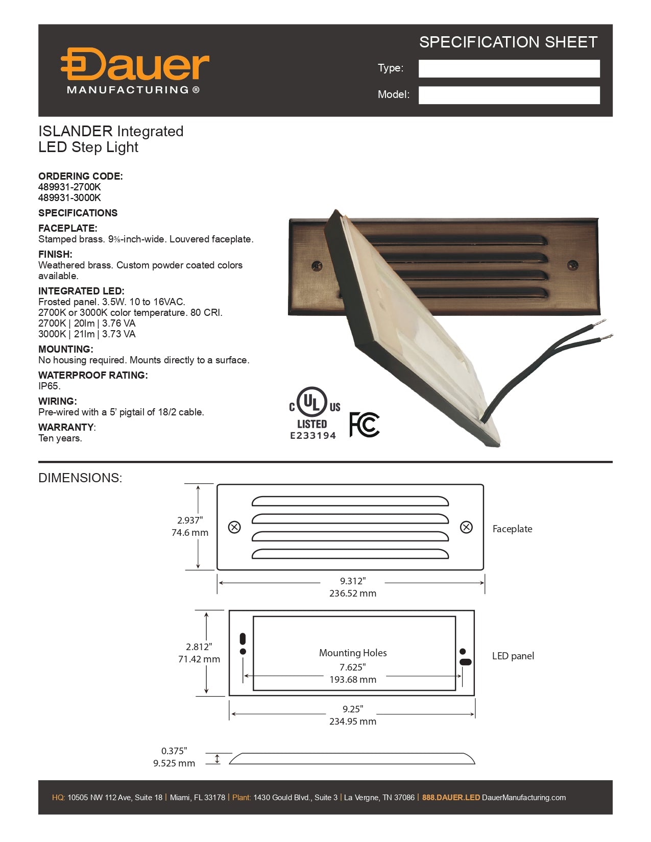 Specification Sheet