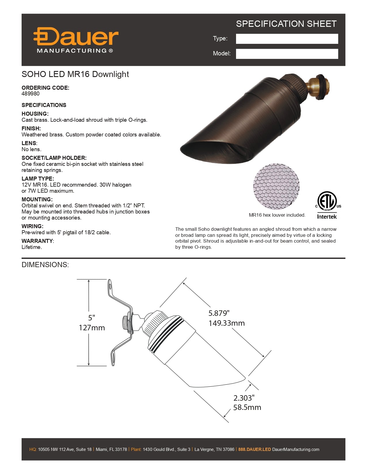 Specification Sheet