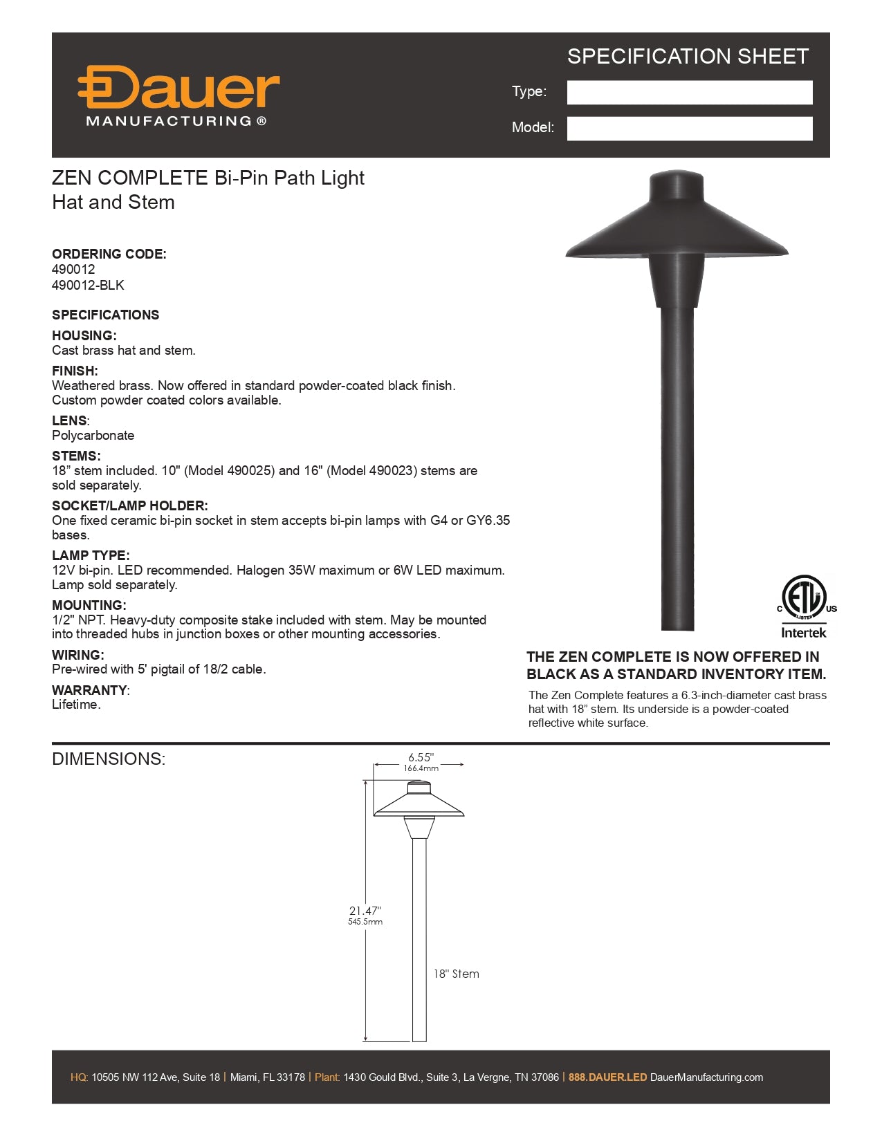 Specification Sheet