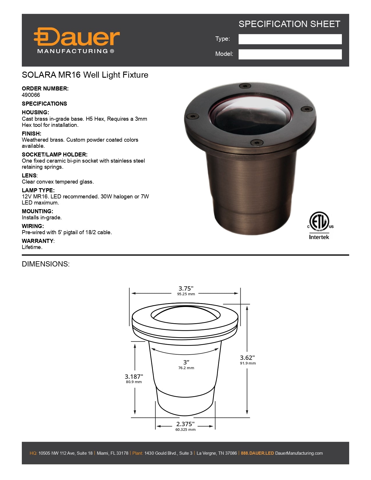 Specification Sheet