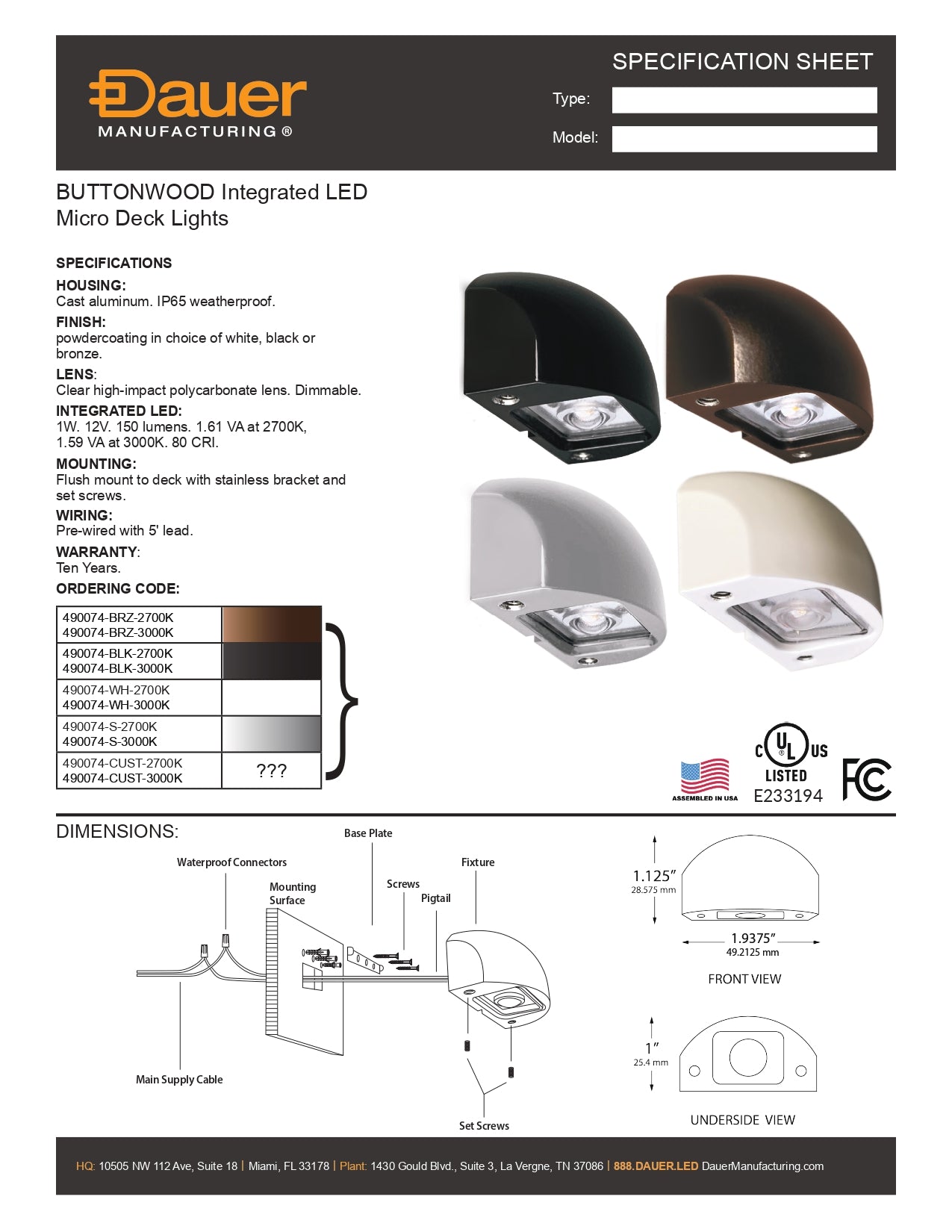 Specification Sheet