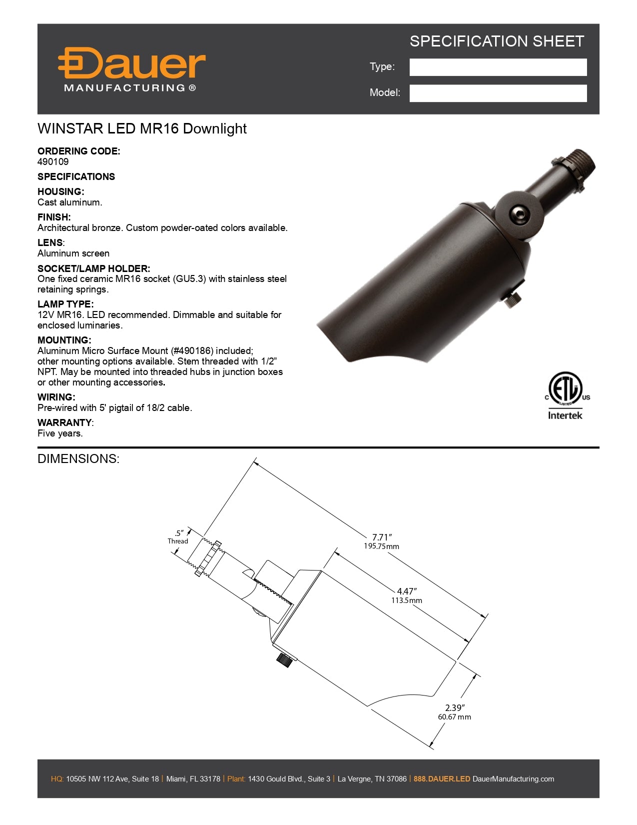 Specification Sheet