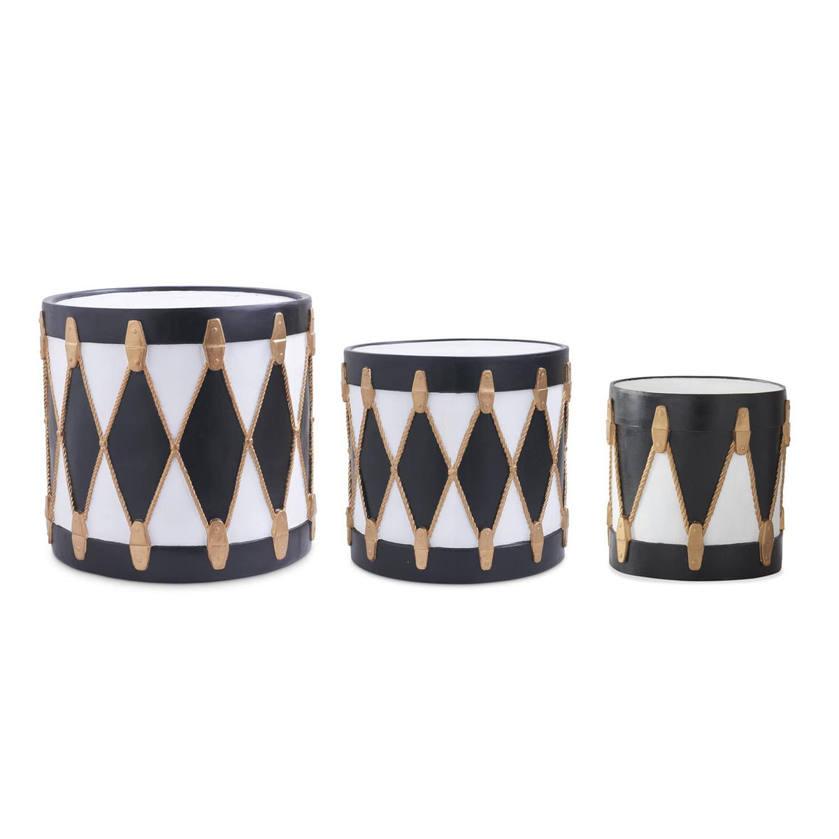 Set of 3 Resin Black, White & Gold Drums – Set of 3