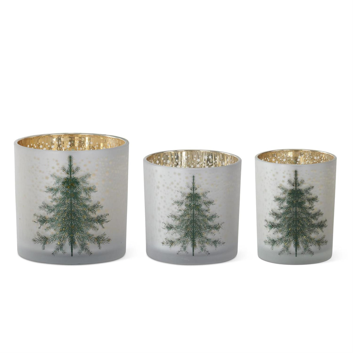 Set of 3 Frosted White Glass Christmas Tree Containers – Set of 3