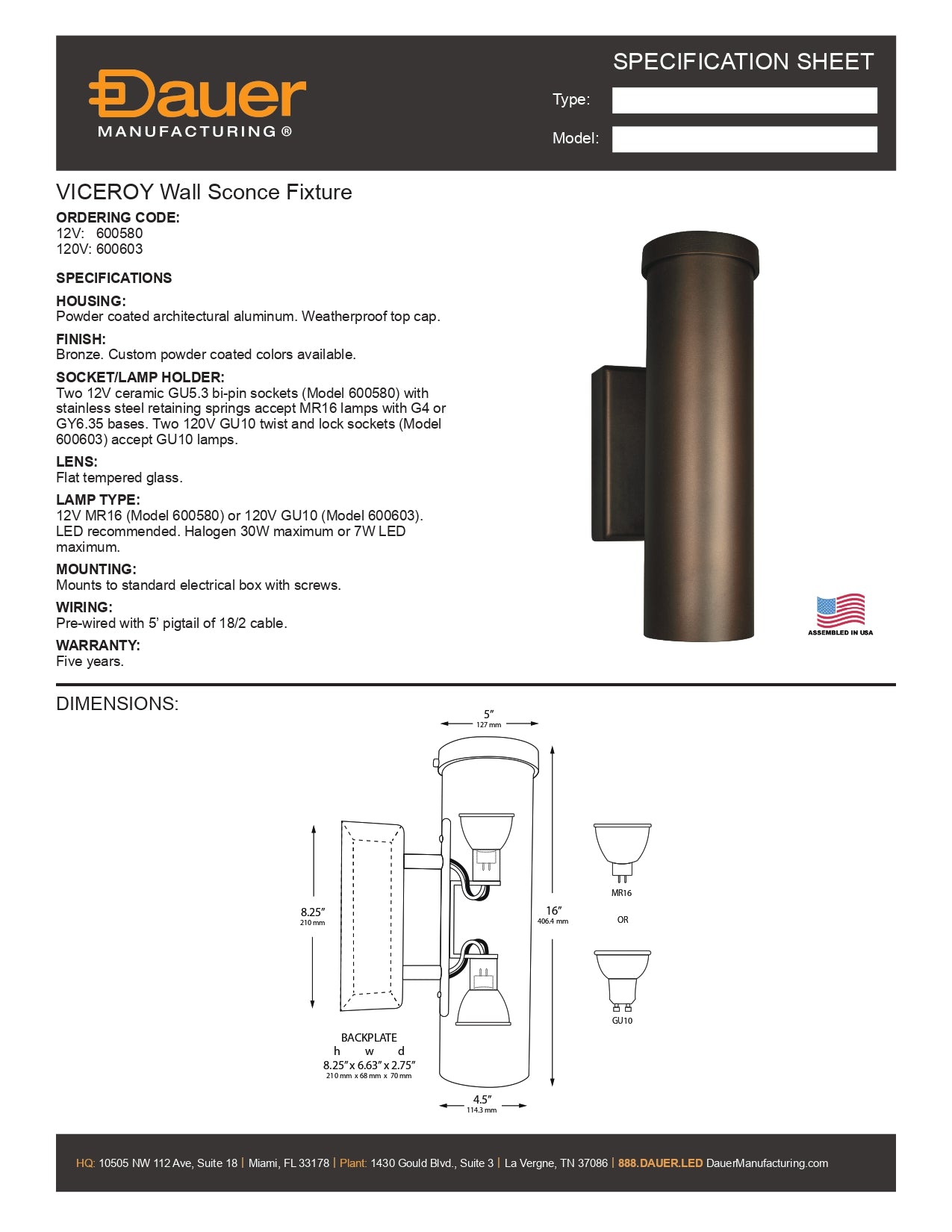 Specification Sheet