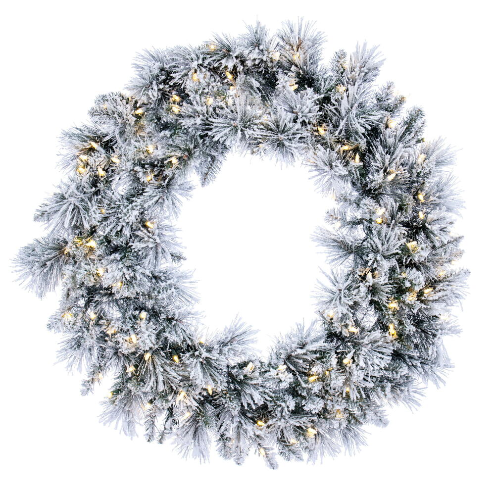 Flocked Jackson Wreath with Warm white LED Lights Wreath – 30in to 36in