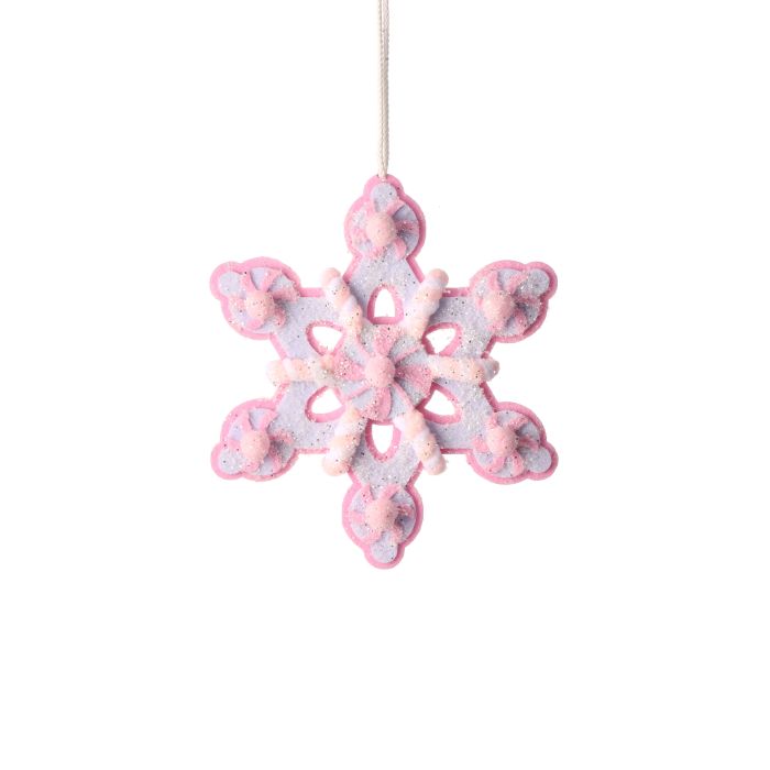 8" Pink and White Felt Sugured Candy Snowflake