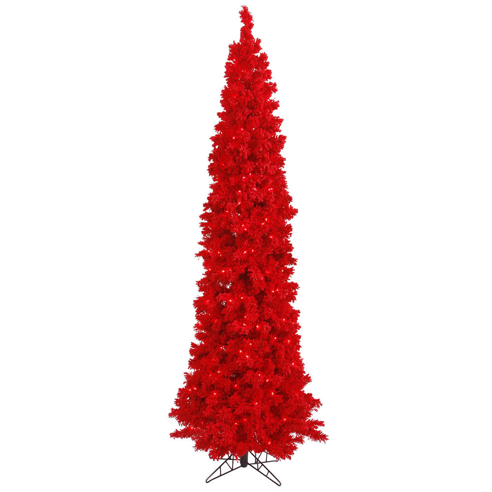 9' Designer Flocked Christmas Tree - Red - Prelit Red- 400 Red Lights- 9' X 43" — view 1