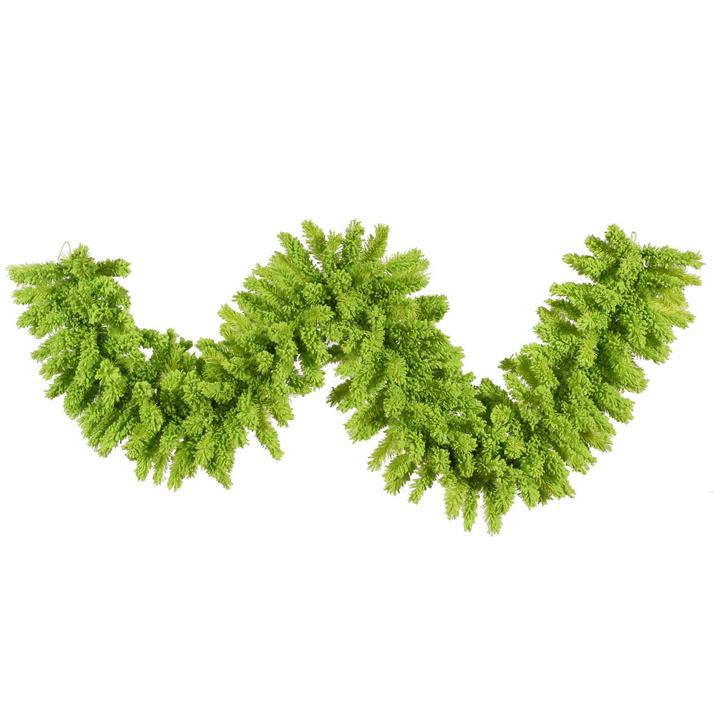 9' x 110" Lime Green Designer Flocked Garland - Unlit Lime Green- Unlit — view 1