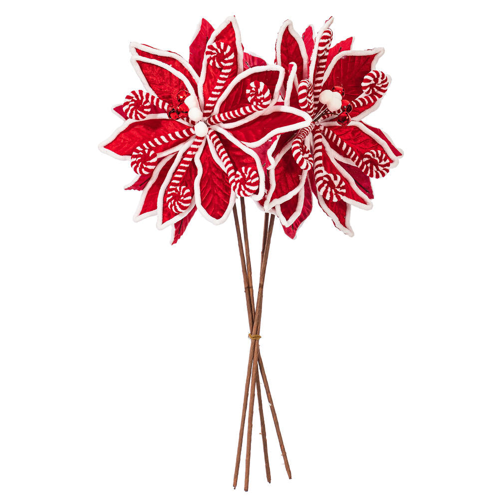 21.5" Red Candy Cane Poinsettia Spray- Set of 4 — view 7