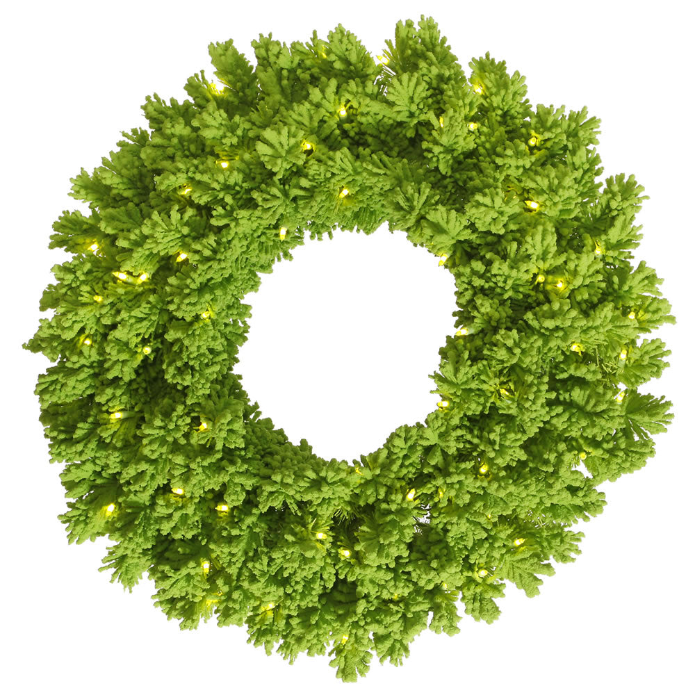 30" Lime Green Designer Flocked Wreath - Prelit Lime Green- 30"- 100 Lime Lights — view 2