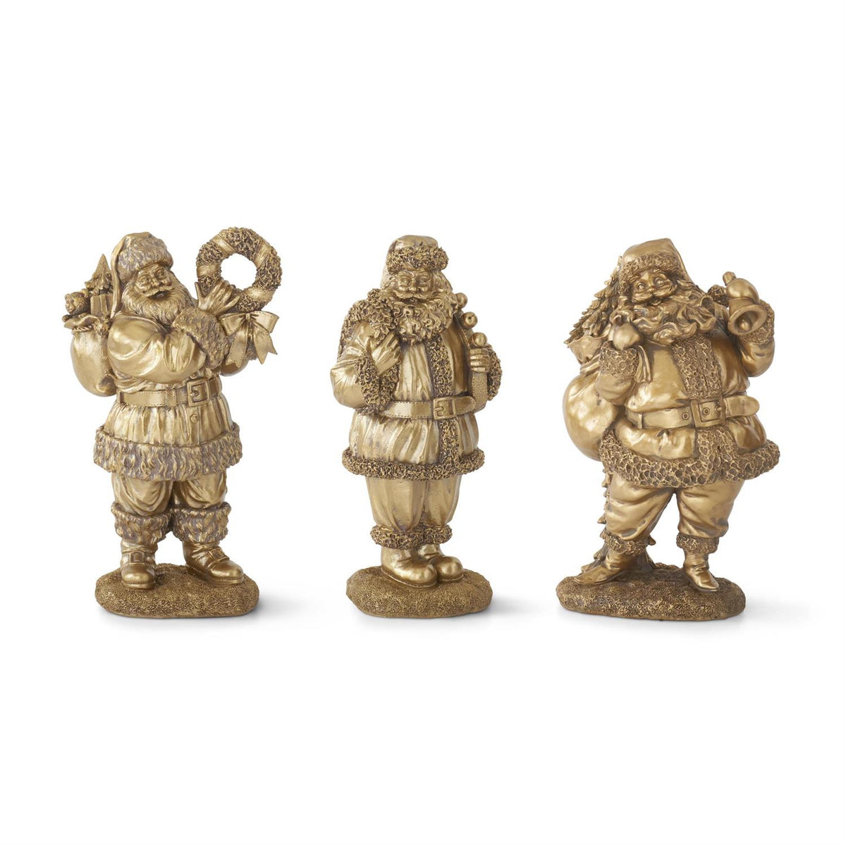 Antique Gold Resin Santa - Set of 3 - 12" Tall