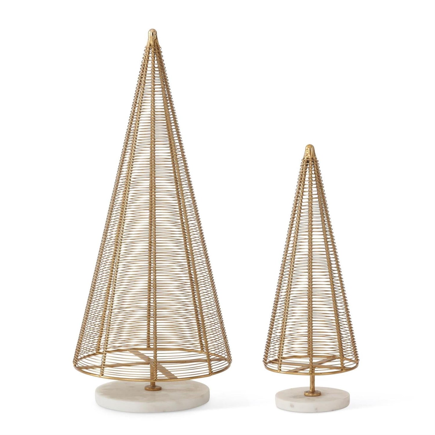 Gold Metal Wire Christmas Tree Set - White Base - Set of 2 — view 1