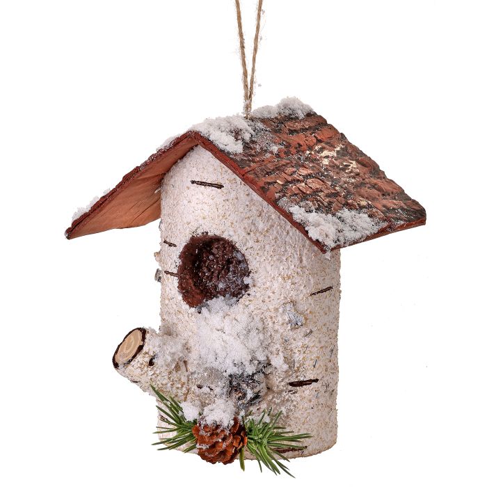 7" Birch Log Birdhouse Ornament — view 1