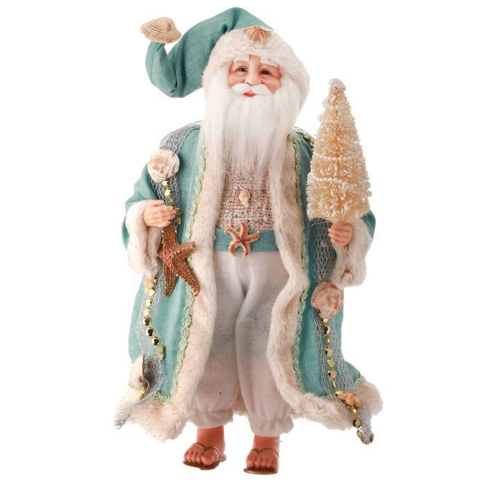 14" Fabric Under the Sea Santa - Aqua/Magenta — view 1
