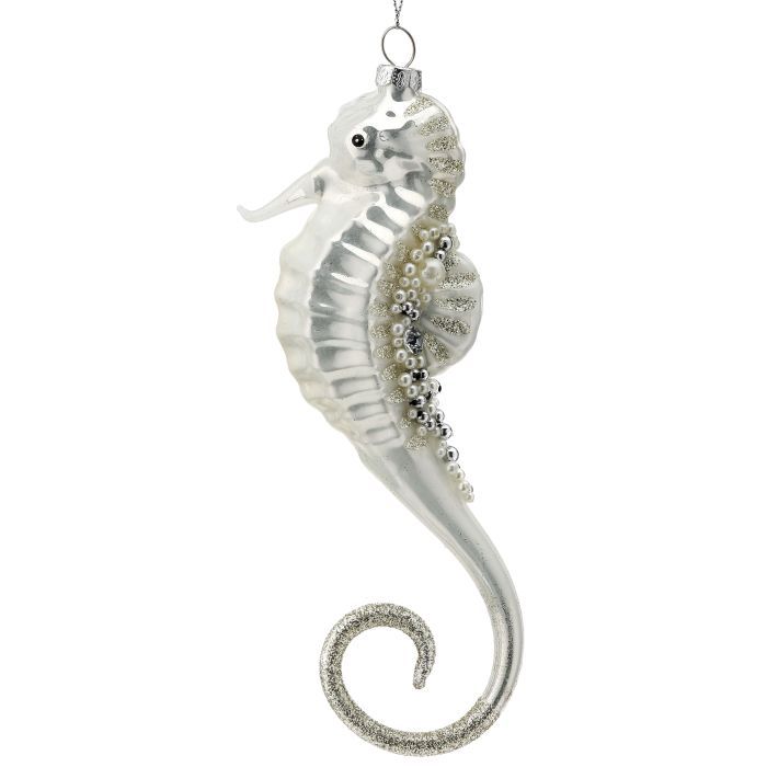 7.25" Glass Sea Horse Ornament - Silver/Champagne — view 1