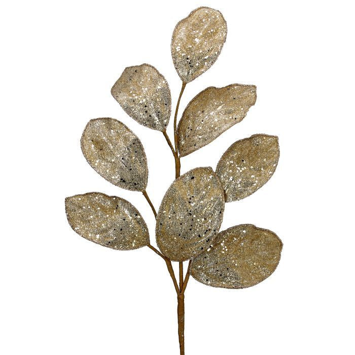 24" Micro Beaded/Sequins Magnolia Leaf Spray - Champagne — view 1