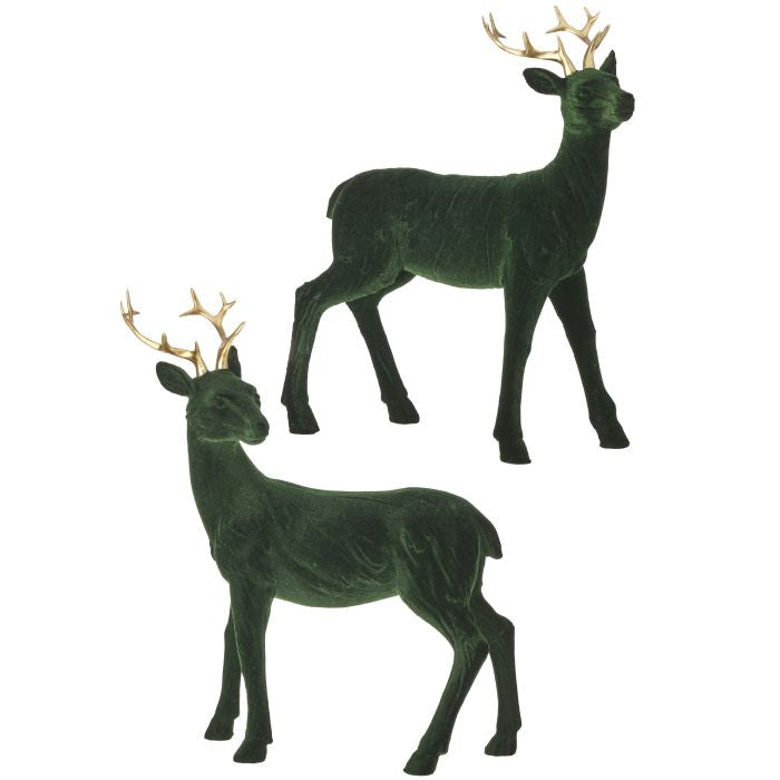 Standing Deer Set - 4" & 11" - Green Flocked with Gold Antlers - Set of 2 — view 1