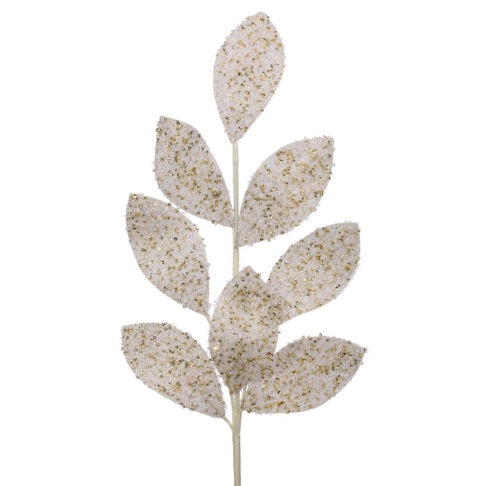 27" Glitter Sequin Poinsettia Spray - White and Gold — view 1