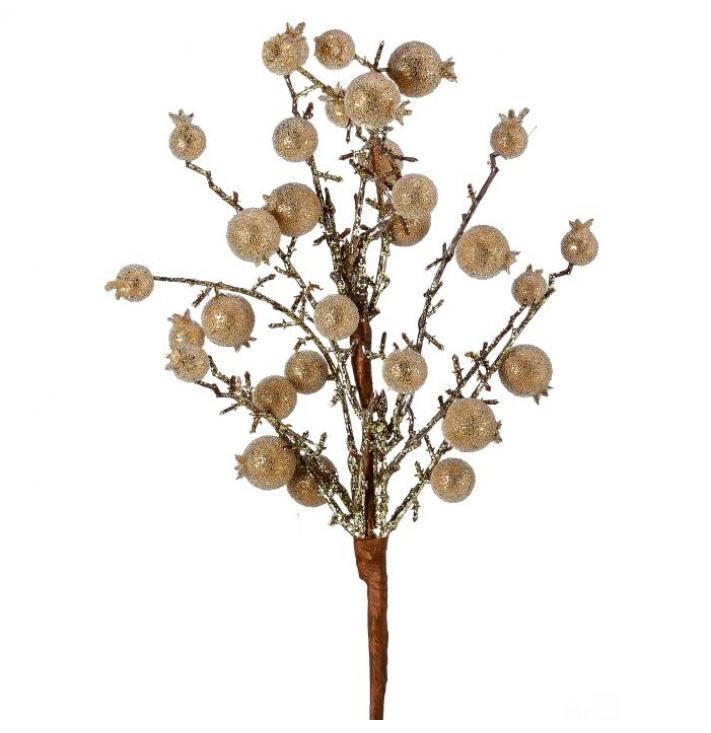 20" BEADED METALLIC CROWN BERRY SPRAY - GOLD