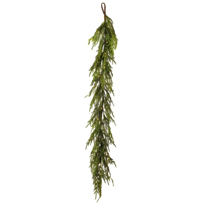 60" Thin Warm White Battery Timer Natural Touch Norfolk Pine Garland 60" (Thin)- WW (Battery/timer) — view 1